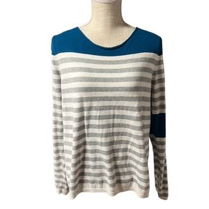 True Angel Long Sleeve Sweater Shirt Striped Blue White Gray Womens Size XL